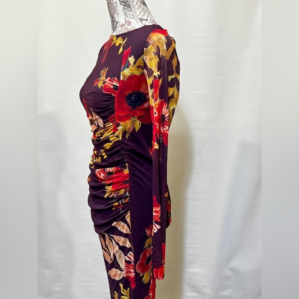 FUZZI Dark burgundy floral stretch midi dress size S/M.‎ - Picture 8 of 14